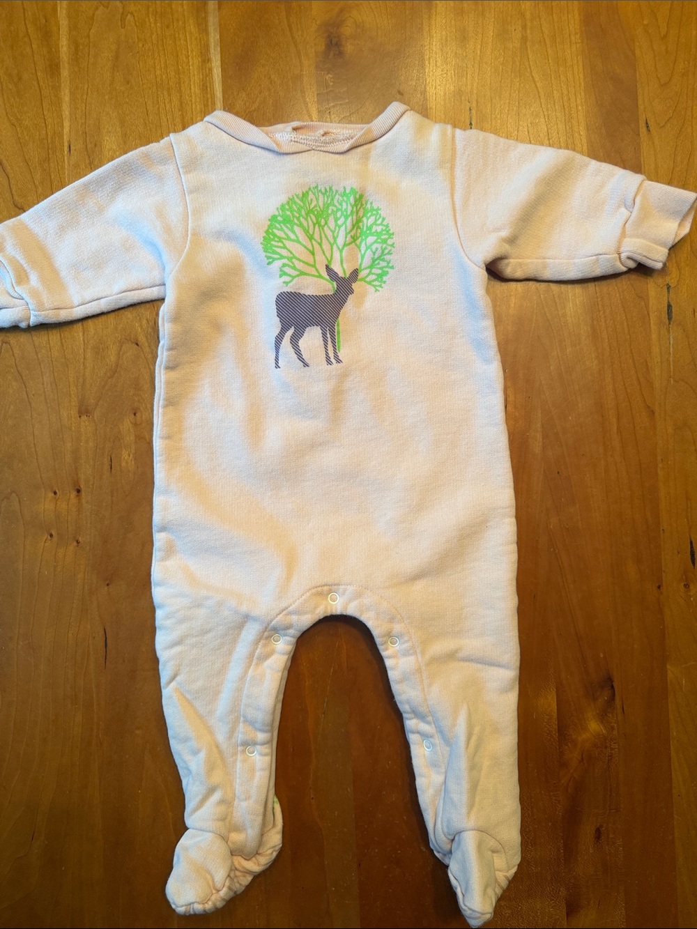 Fig Organics Baby One-Piece Footed Sleeper with Green Tree & Deer Print
